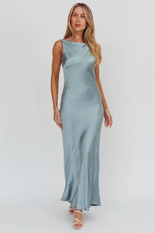 ladies-maxi-dress-wrap-around-Carmine Satin Sleeveless Maxi Dress Blue