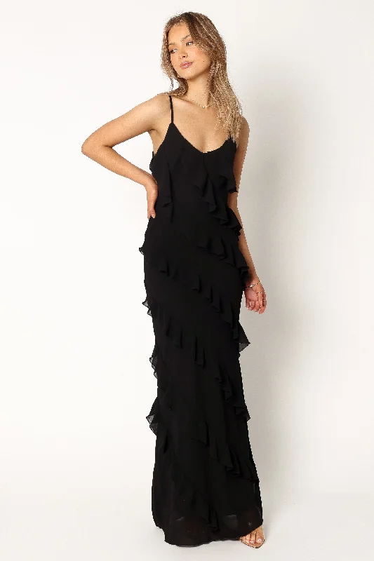 ladies-maxi-dress-taupe-drift-Ciao Ruffles Maxi Dress - Black