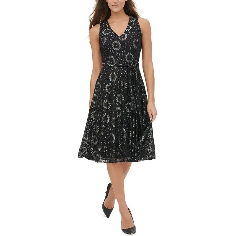 Women's flare dress grunge -Tommy Hilfiger Women's Floral-Lace Fit & Flare Dress Black Size 16