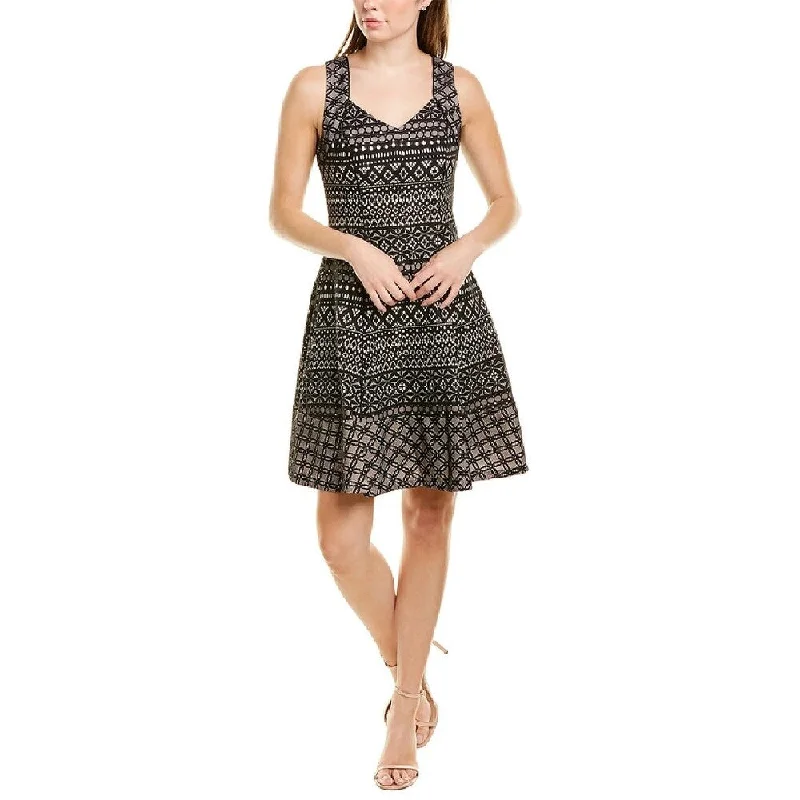 Women's flare dress casual summer -Donna Ricco Women's Printed Fit & Flare Dress Black Size 2