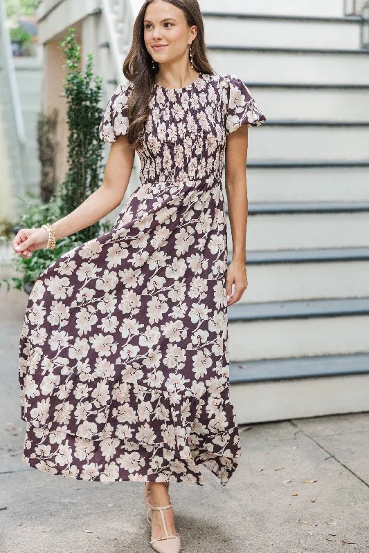 Women's floral dress preppy -Make The Right Choice Plum Purple Floral Maxi Dress