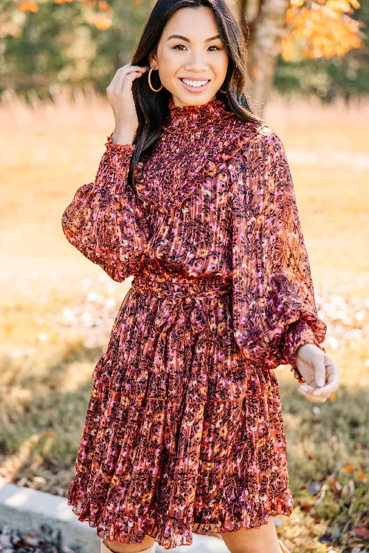 Women's floral dress backless -Reach Your Potential Wine Red Floral Dress