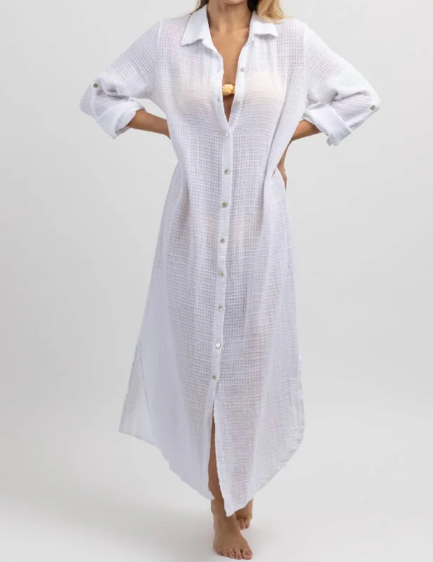 ladies-maxi-dress-shift-relaxed-Gauze Maxi Shirt Dress In Bright White