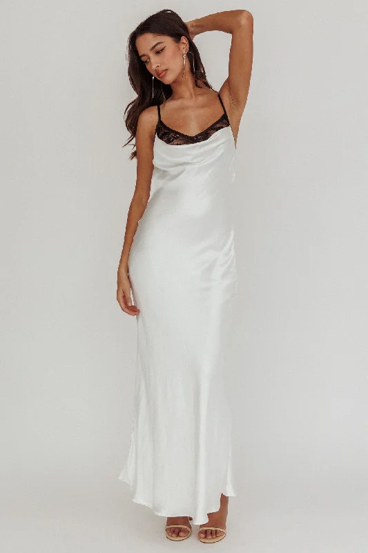 ladies-maxi-dress-party-flow-Gentle Touch Cowl Neck Satin Maxi Dress White