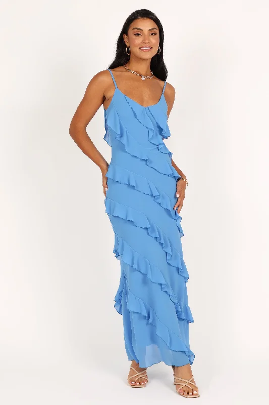 ladies-maxi-dress-spring-bloom-Ciao Ruffles Maxi Dress - Blue