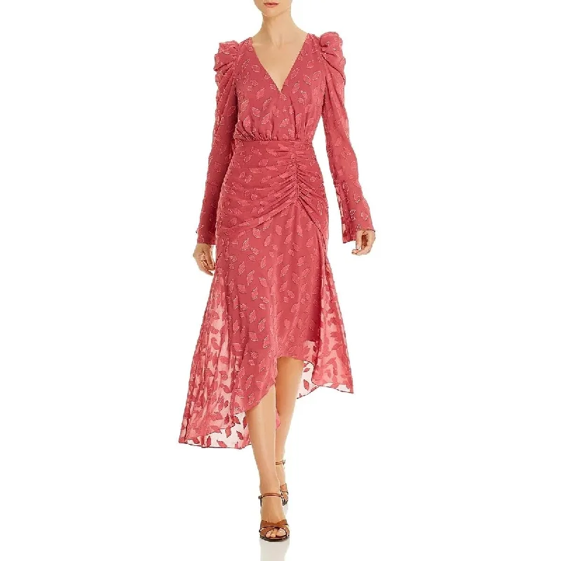 Women's flare dress green -Rachel Zoe Women's Patterned Long Sleeve V Neck Tea-Length Fit + Flare Dress Pink Size 0