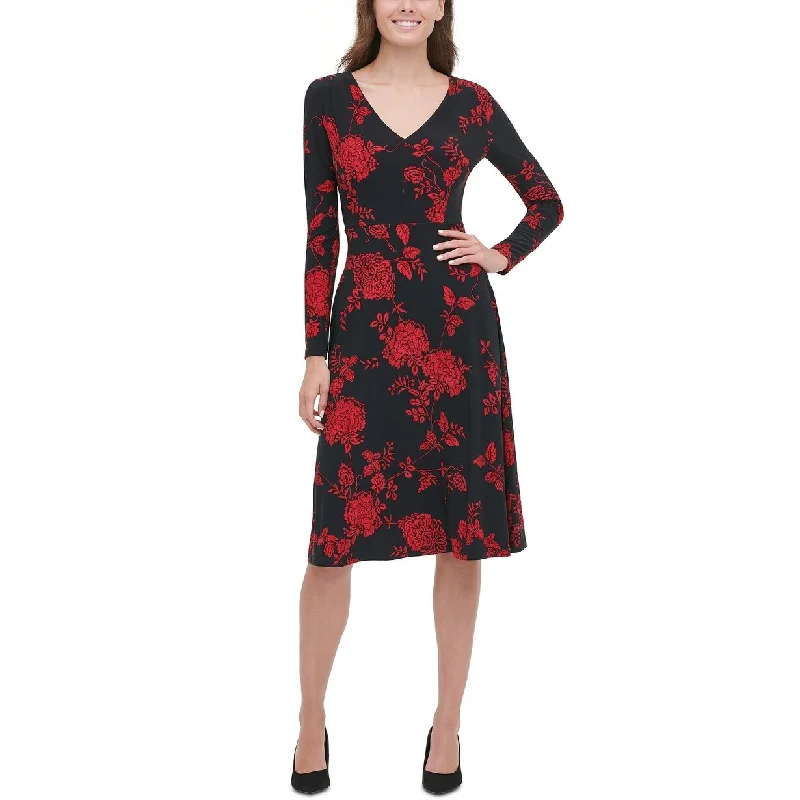 Women's flare dress holiday -Tommy Hilfiger Women's Floral-Print Fit & Flare Dress Black Size 2