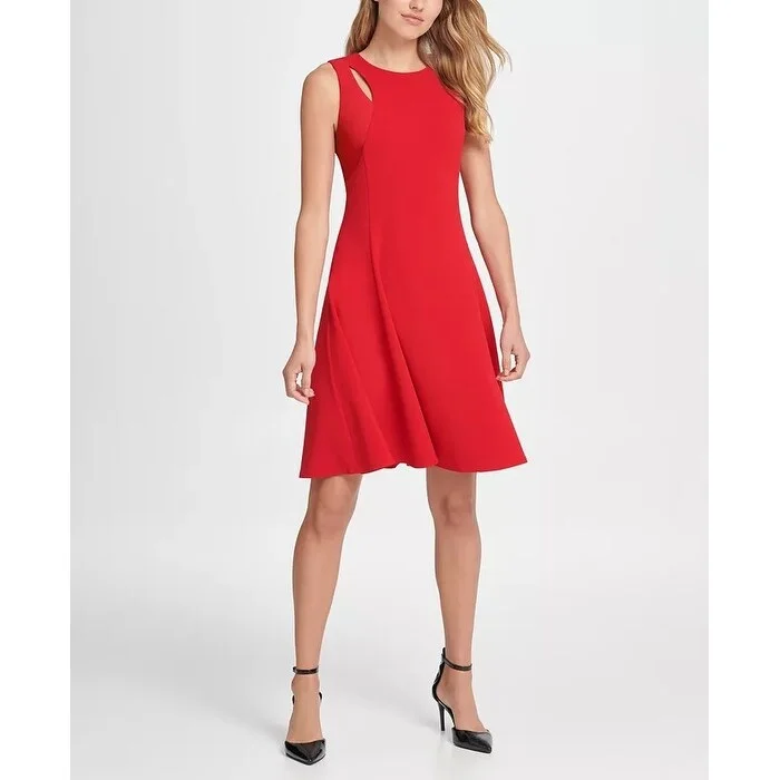 Women's flare dress wrap -DKNY Women's Cutout Fit & Flare Dress Medium Red Size 12