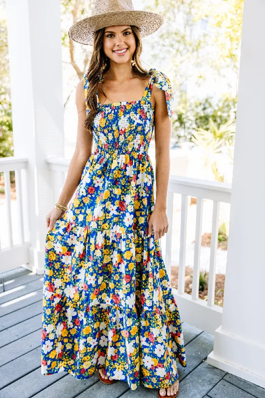 Women's floral dress office -In Your World Navy Blue Floral Maxi Dress