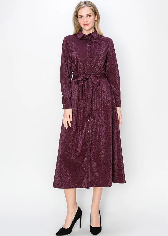 Women's midi dress dinner -Burgundy Glitter Midi Dress