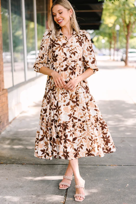 Women's floral dress Christmas -It's All You Brown Floral Midi Dress