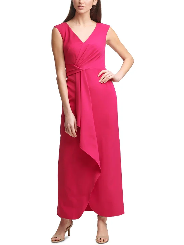 ladies-maxi-dress-breathable-sweep-Petites Womens Wrap-Front Maxi Evening Dress