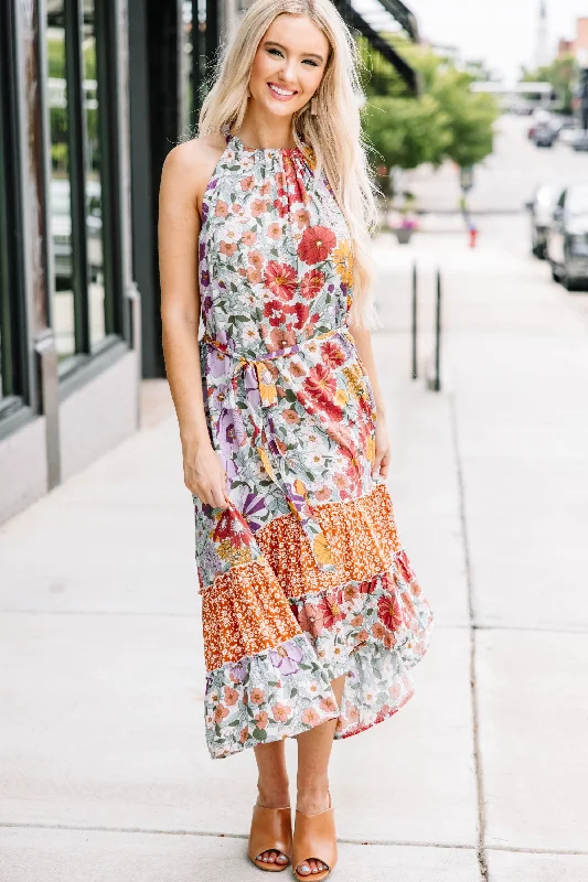 Women's floral dress sale -No Doubt Clay Orange Floral Midi Dress