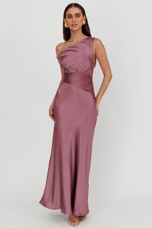 ladies-maxi-dress-fitted-bodice-Twilight Asymmetric Neckline Maxi Dress Grape