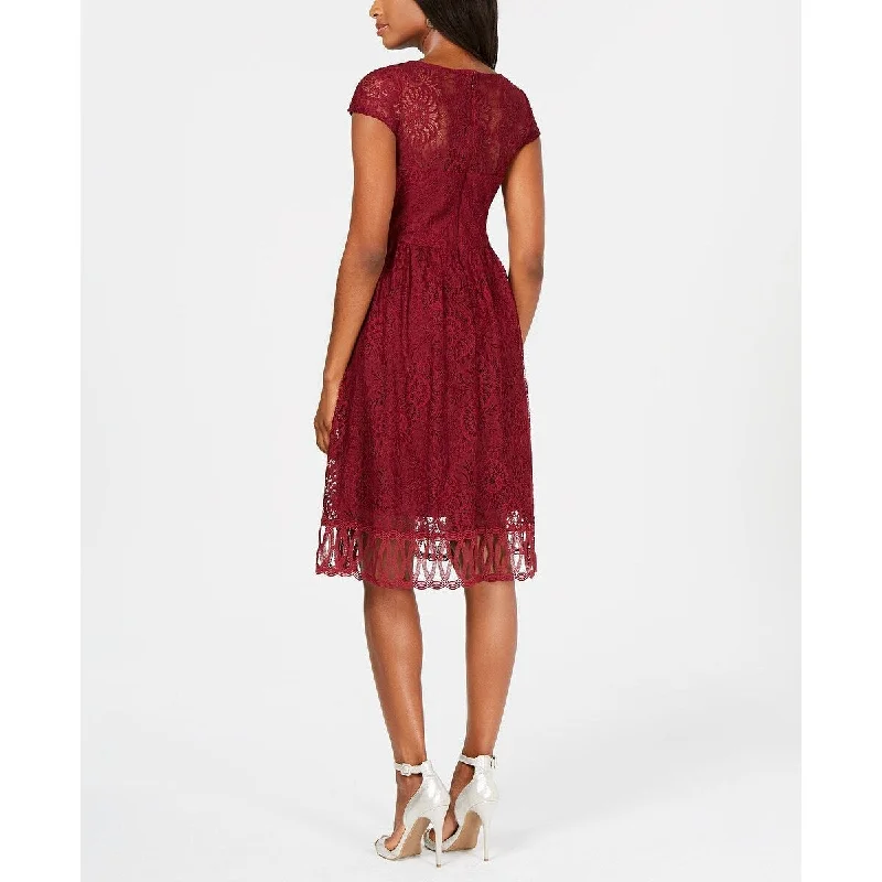 Women's flare dress abstract -Kensie Women's Lace Midi Fit & Flare Dress Red Size 0