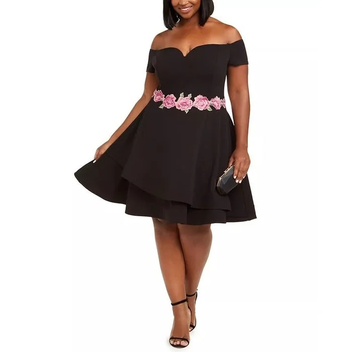 Women's flare dress chic -B Darlin Women's Plus Floral Fit & Flare Cocktail Dress Black Size 22W