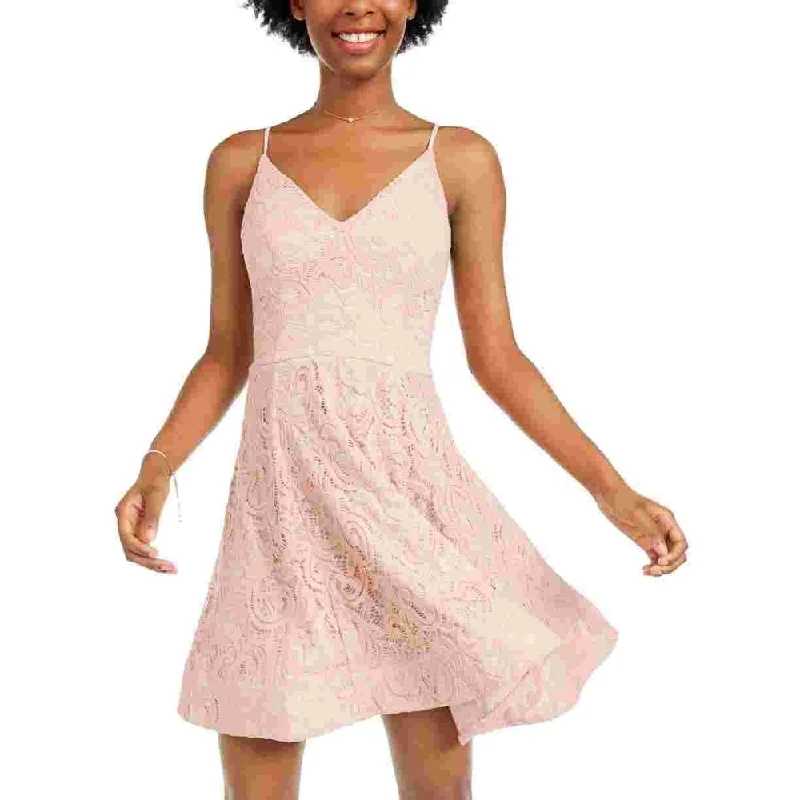 Women's flare dress cotton -Sequin Hearts Women's Spaghetti Strap V Neck Above The Knee Fit Flare Dress Pink Size 3