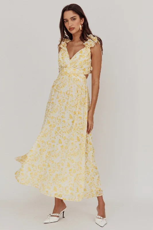 ladies-maxi-dress-mauve-flow-Madara Lace-Up Back Maxi Dress Floral Yellow