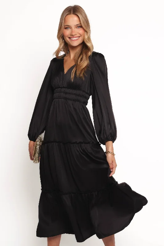 ladies-maxi-dress-cold-shoulder-drama-Rowen Long Sleeve Maxi Dress - Black