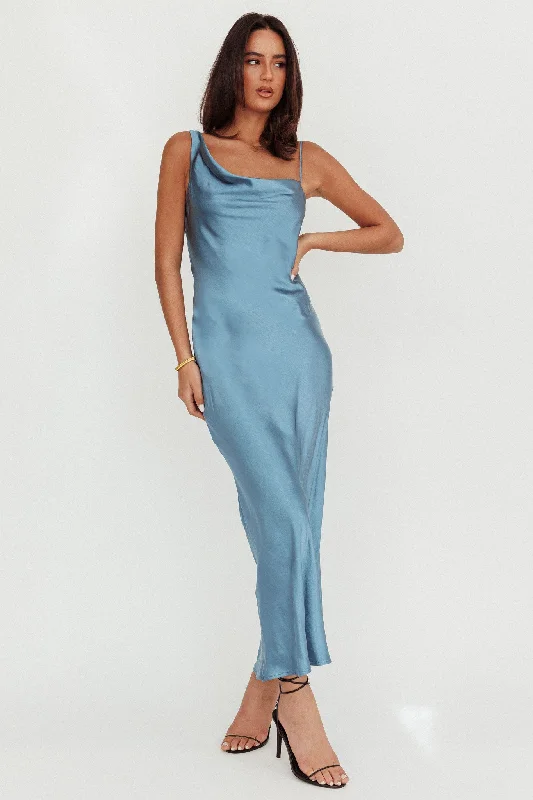 ladies-maxi-dress-navy-drift-Treats Cowl Back Satin Maxi Dress Steel Blue