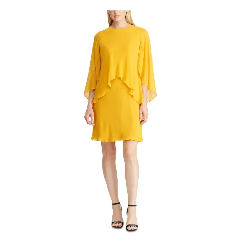 Women's flare dress cowgirl -Ralph Lauren Women's 3/4 Sleeve Above The Knee Fit Flare Evening Dress Yellow Size 6