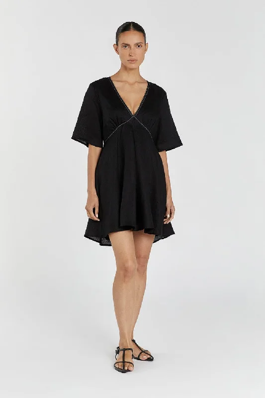 ladies-mini-dress-ash-airy-RHODES BLACK LINEN MINI DRESS