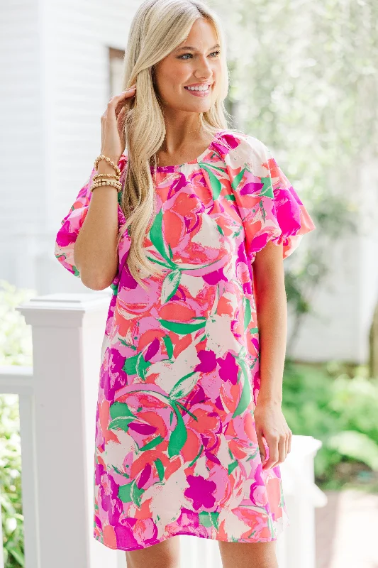 Women's floral dress chiffon -Lost In Love Pink Floral Shift Dress