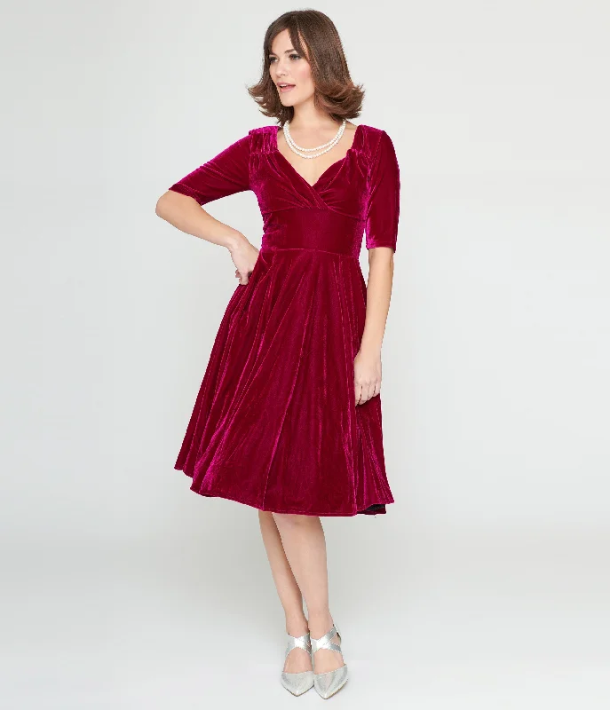 Women's flare dress handmade -Collectif Plum Velvet Trixie Flare Dress