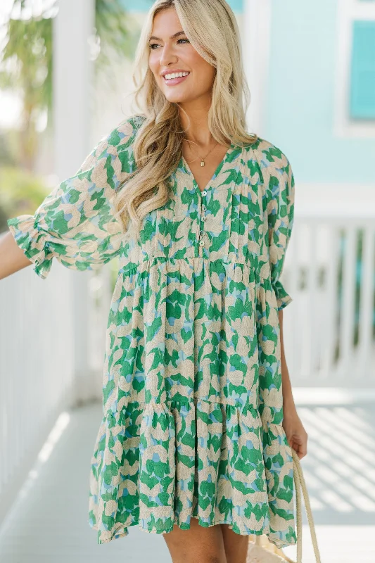 Women's floral dress destination wedding -Be Who You Are Green Floral Dress