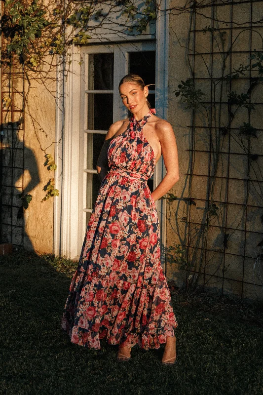 ladies-maxi-dress-sale-sway-Lennon Halterneck Maxi Dress - Navy Floral