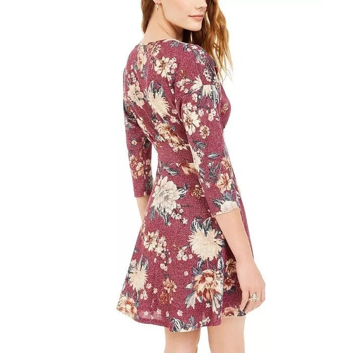 Women's flare dress embellished -Be Bop Juniors' Sparkle Floral-Print Fit & Flare Dress Purple Size Small