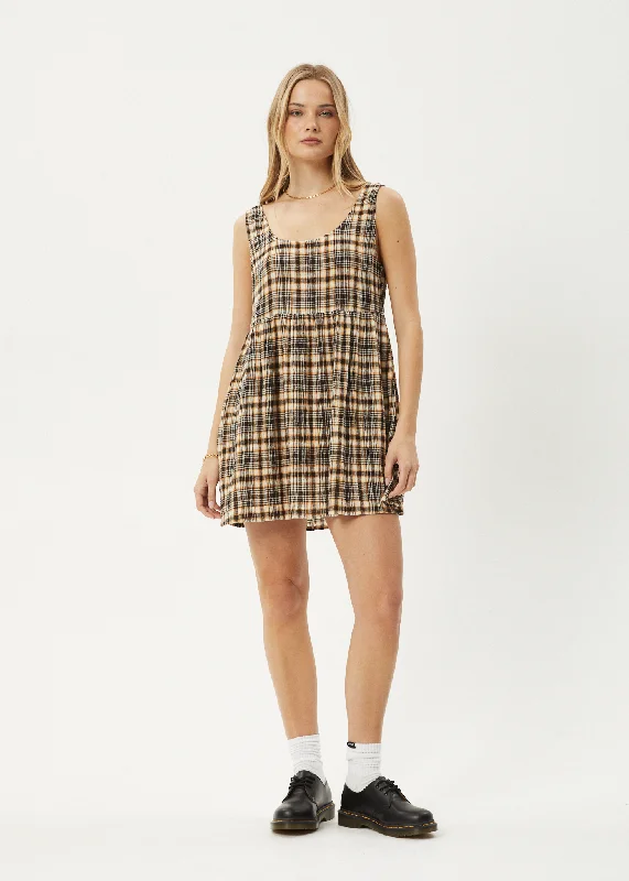 ladies-mini-dress-cotton-cool-AFENDS Womens Check Out Jesse - Seersucker Mini Dress - Moonbeam Check