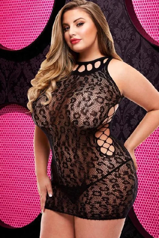 ladies-mini-dress-high-neck-sass-Lace Mini Dress | Plus Size