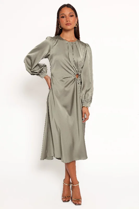 ladies-maxi-dress-dance-drift-Windsor Long Sleeve Maxi Dress - Olive