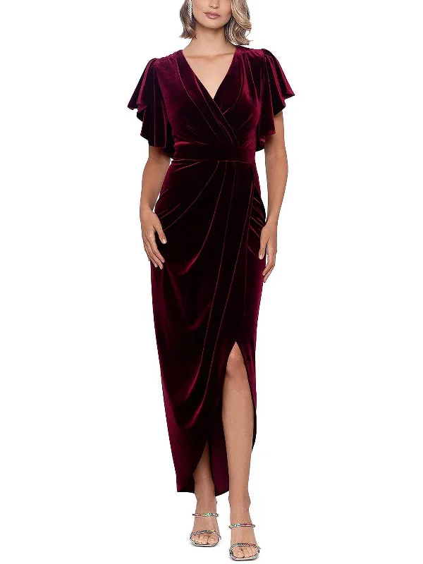 ladies-maxi-dress-runway-flow-Womens Velvet Maxi Evening Dress