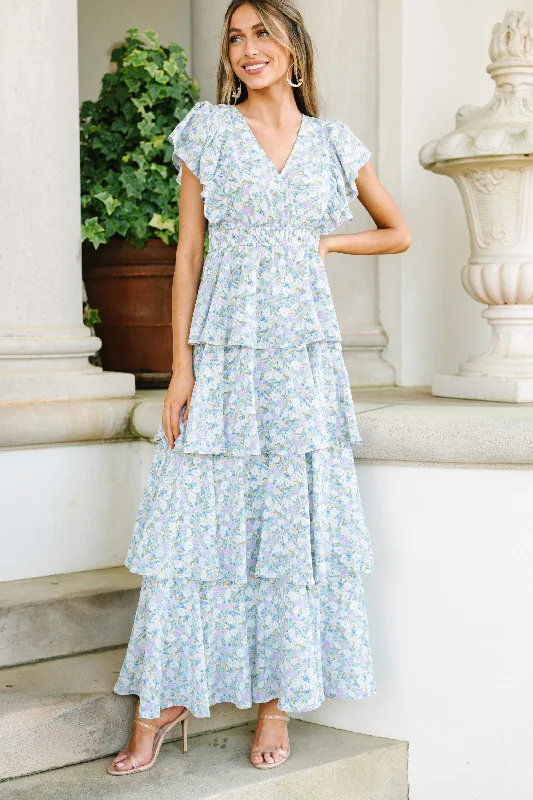 Women's floral dress floor length -What's On Your Mind Blue Floral Maxi Dress