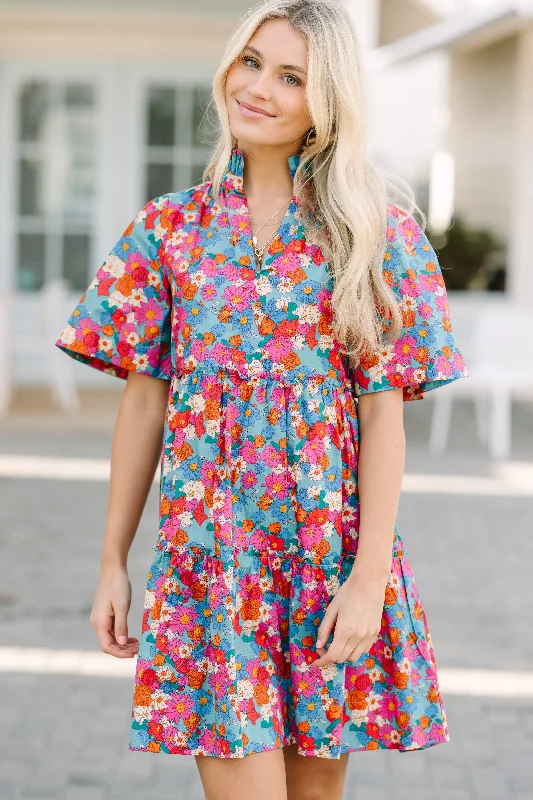 Women's floral dress autumn -All Heart Blue Floral Dress