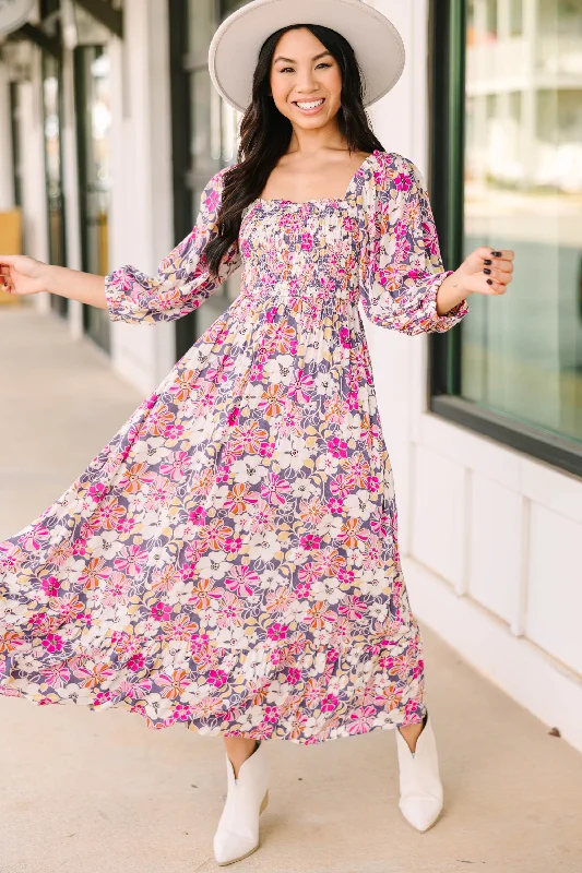 Women's floral dress abstract -Feeling Connected Purple Floral Midi Dress