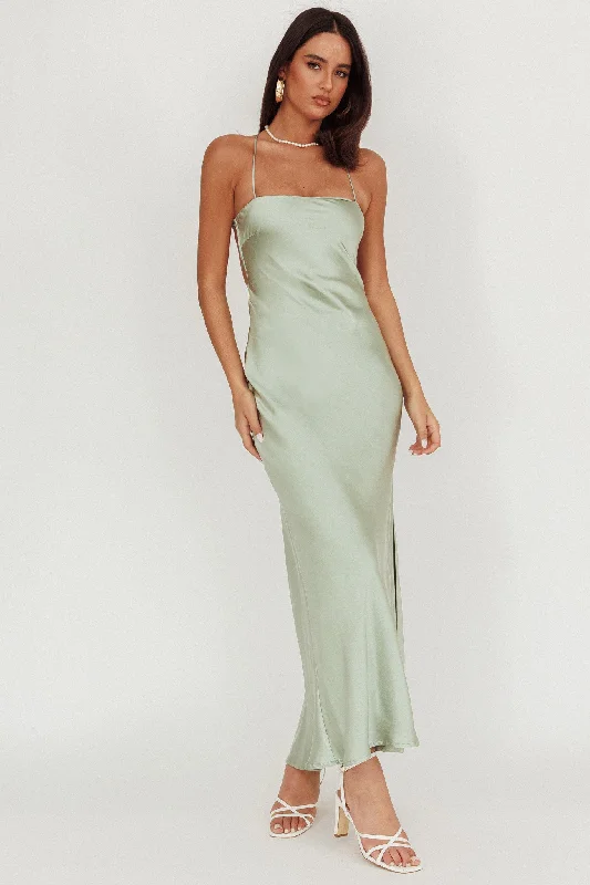 ladies-maxi-dress-limited-drape-Dolce Life Backless Satin Maxi Dress Sage