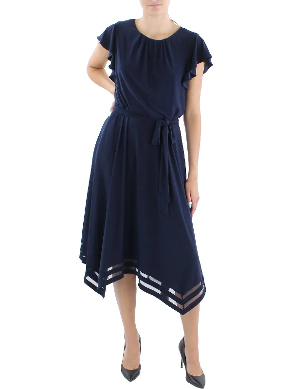 Women's midi dress everyday -Womens Illusion Hem Calf Midi Dress