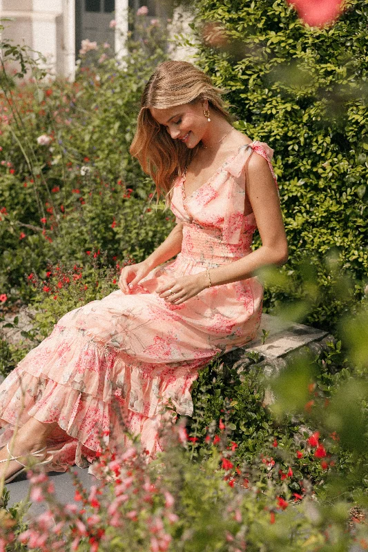 ladies-maxi-dress-dark-depth-Fionna Maxi Dress - Peach Floral