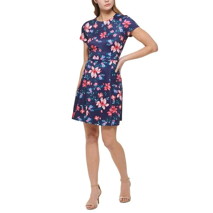 Women's flare dress versatile -Vince Camuto Women's Printed Fit & Flare Dress Blue