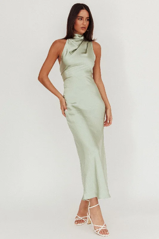 ladies-maxi-dress-slim-sweep-Shana Halterneck Maxi Dress Sage