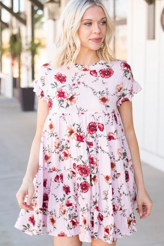 Women's floral dress resort -Never Giving Up Blush Pink Floral Dress