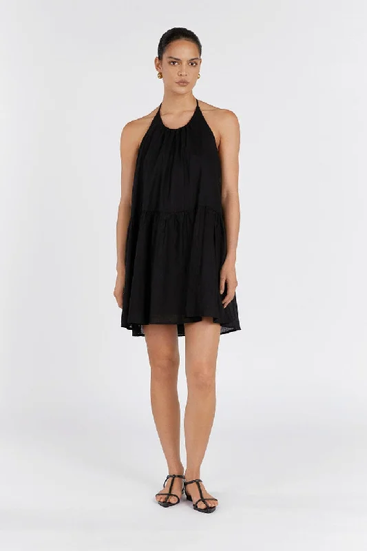 ladies-mini-dress-vermilion-vibe-ARI BLACK LINEN HALTER MINI DRESS