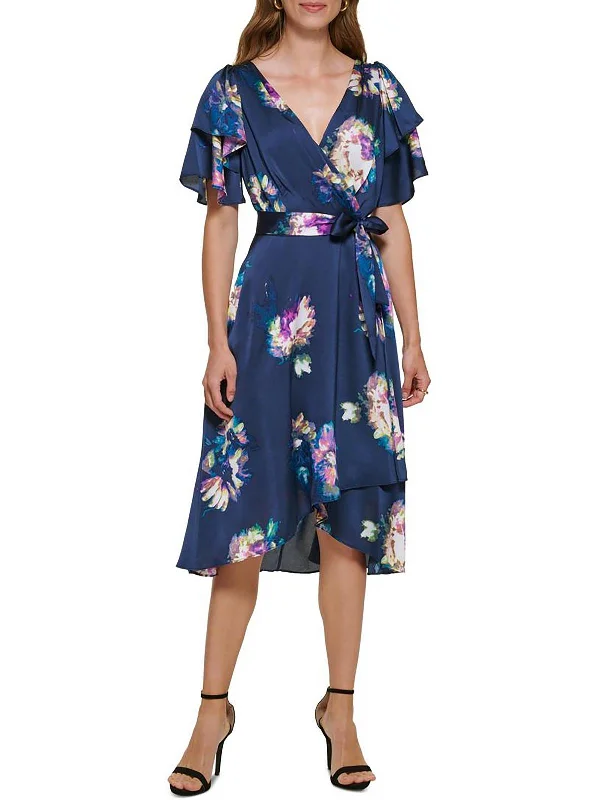 Women's midi dress sleeveless -Womens Floral Midi Wrap Dress