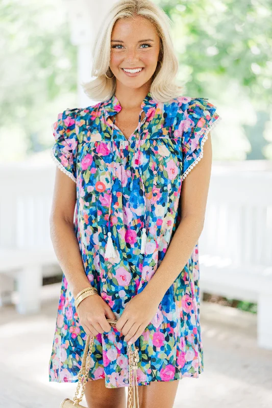 Women's floral dress boutique -Leave It All Behind Navy Blue Floral Dress