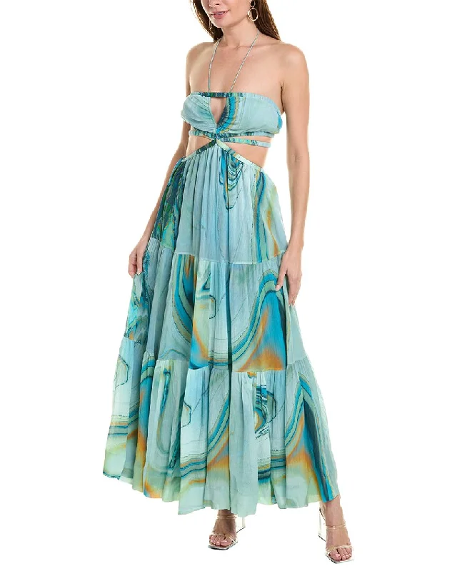 ladies-maxi-dress-sweeping-train-SIMKHAI Shailene Laurel Silk-Blend Maxi Dress