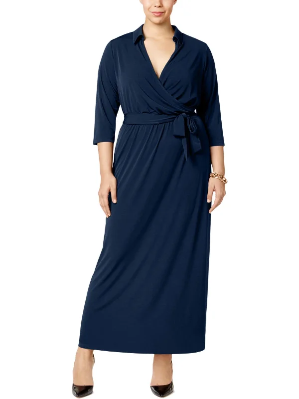 ladies-maxi-dress-royal-flow-Plus Womens Faux-Wrap A-Line Maxi Dress