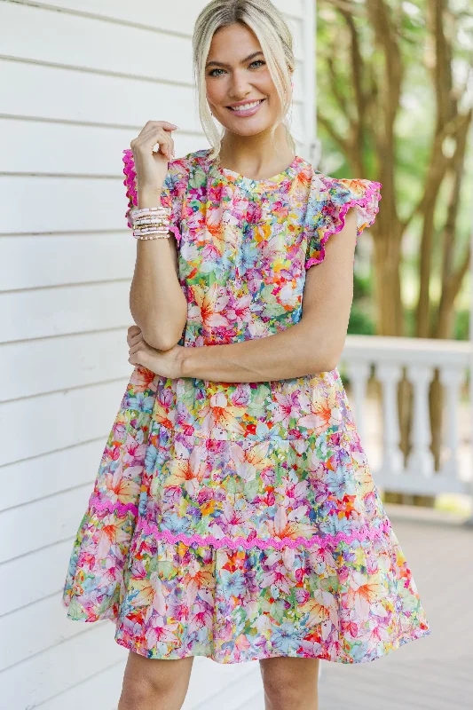 Women's floral dress tailored -Open Your Heart Pink Floral Dress